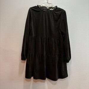Copper Key Black Corduroy Babydoll Dress‎ M Tiered Cottage Long Sleeve